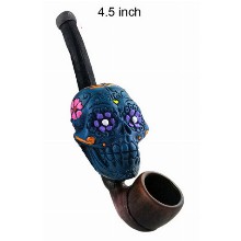 4.5 Inch Blue Skull Wooden Pipe