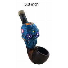 3 Inch Blue Skull Wooden Pipe