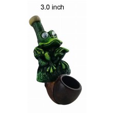3 Inch Green Frog Wooden Pipe