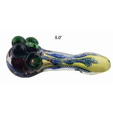 5.0 Inch Blue Ribbed Speckle String Art Glass Hand Pipe