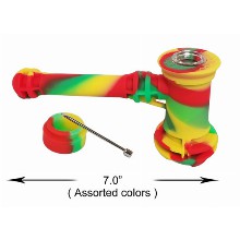 7.0 Inch Colorful Silicone Hammer Shape Water Pipe Included Silicone Jar And Dabbing Tool