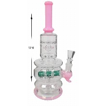 12 Inch Pink And Green Double Percolator Water Pipe