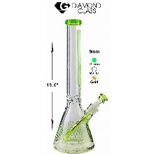 18 Inch Neon Green Diamond Glass Beaker Water Pipe