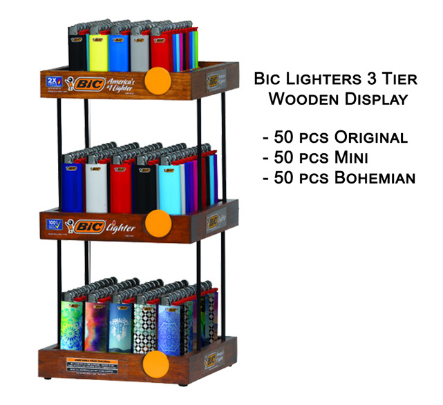 Bic Lighters 3 Tier Wooden Display