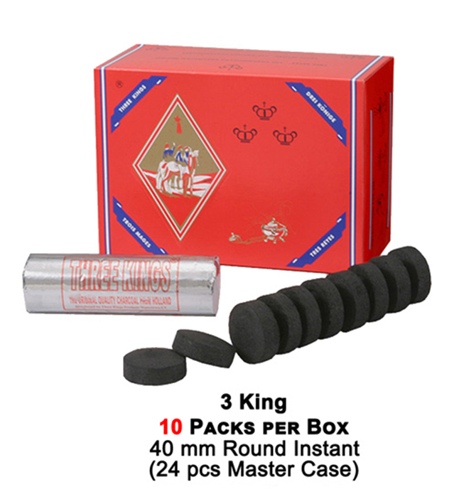 Three Kings Charcoal Rounds 40mm 10 Packs Per Box