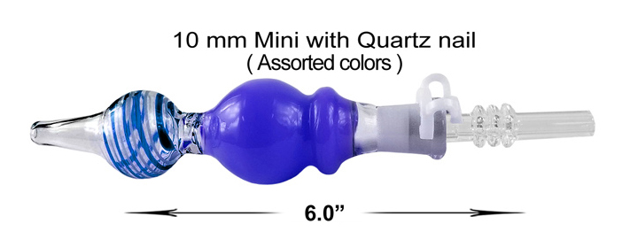 6 Inch Blue Nectar Collector 10 mm Mini With Quartz Nail