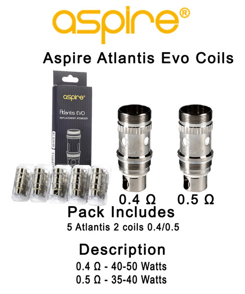 Aspire Atlantis Evo Coils 0.4 Ohm 0.5 Ohm
