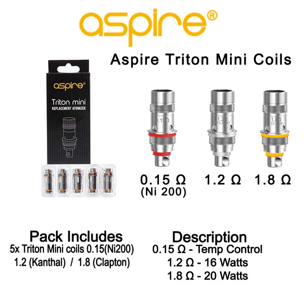 Aspire Triton Mini Coils 0.15 Ohm 1.2 Ohm 1.8 Ohm