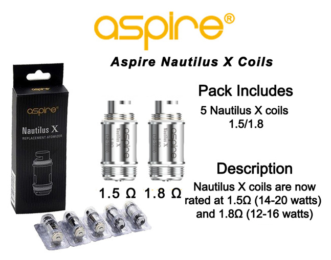 Aspire Nautilus X Coils 1.5 Ohm 1.8 Ohm