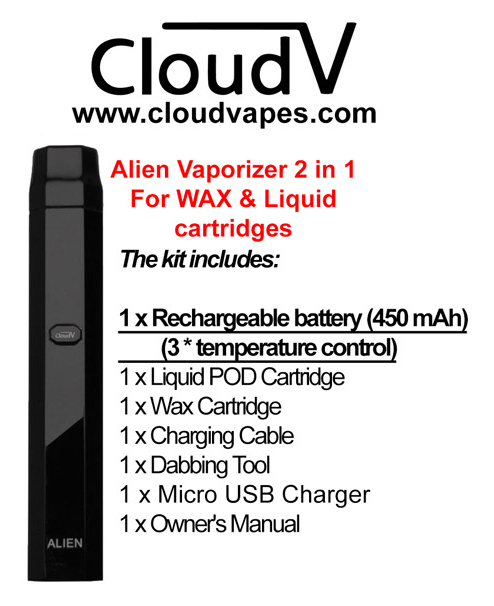 Alien Vaporizer 2 In 1 For Wax And Liquid Cartridges 450 Mah