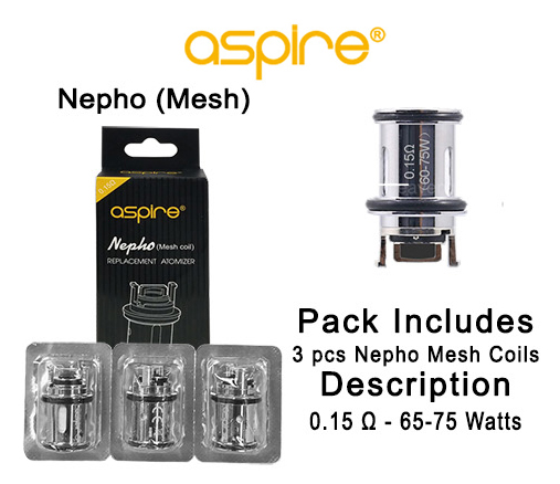 Aspire Nepho mesh Coils 0.15ohm & 65 75w
