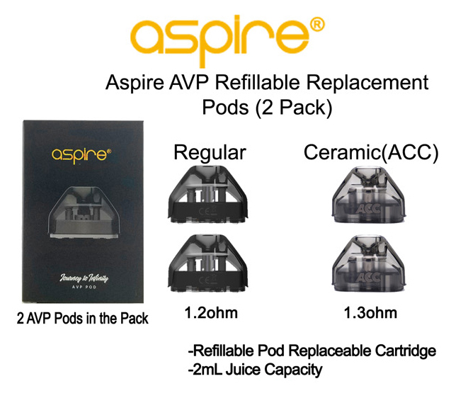 Aspire Avp Refillable Replacement Pods 2pcs 1.2ohm