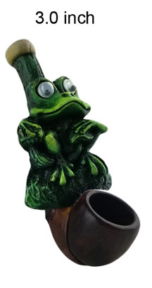 3 Inch Green Frog Wooden Pipe
