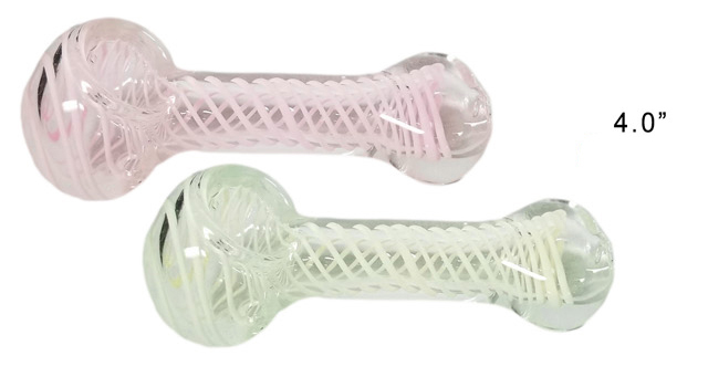 4 Inch Pink And Green Glass Hand Pipe