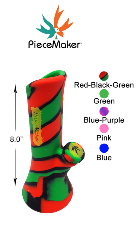 8.0 Inch Piecemaker Red black green Kali Silicone Bong With Removable Cap