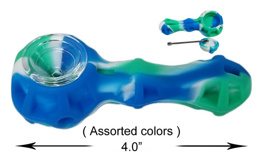 4.0 Inch White blue green Silicone Hand Pipe