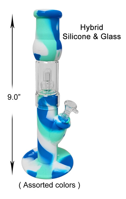 9.0 Inch Colorful Hybrid Silicone And Glass Tall Water Pipe