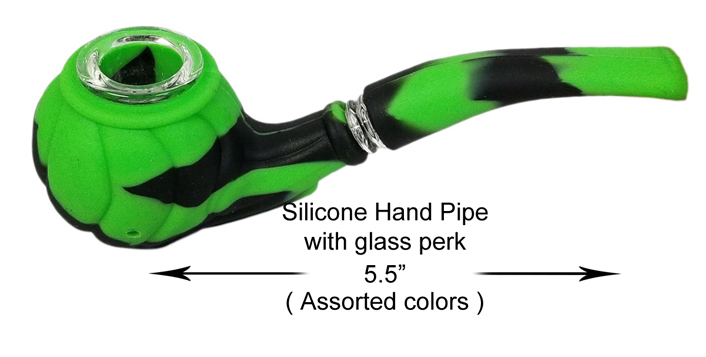 5.5 Inch Black And Green Silicone Hand Pipe With Glass Perk