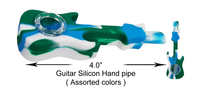 4.0 Inch White green blue Guitar Silicone Hand Pipe