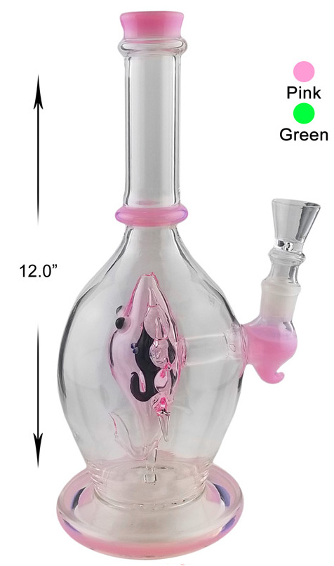 12 Inch Pink Percolator Water Pipe With Fish