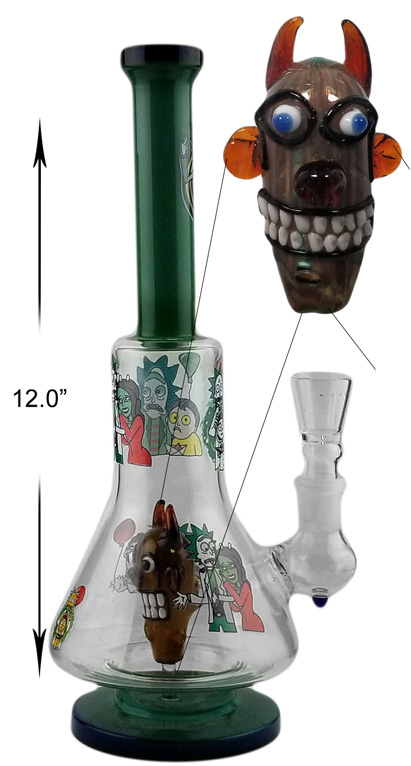 12 Inch Monster Head With Rick And Morty Percolator Water Pipe