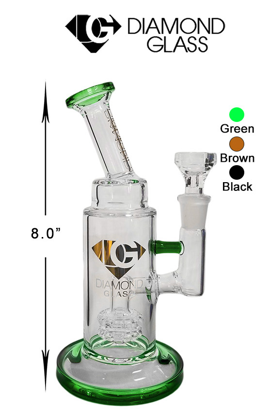 8 Inch Green Diamond Glass Straight Shooter Water Pipe