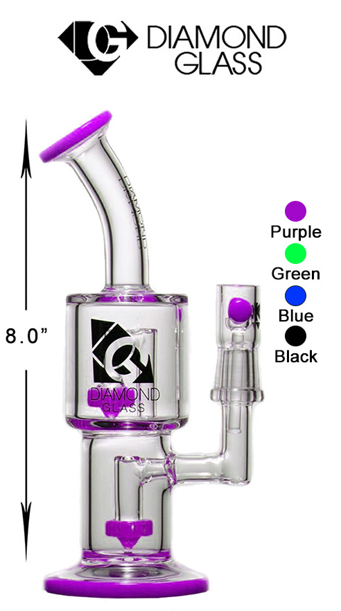 8 Inch Purple Double Percolator Straight Shooter Dab Rig With Hints Of Purple