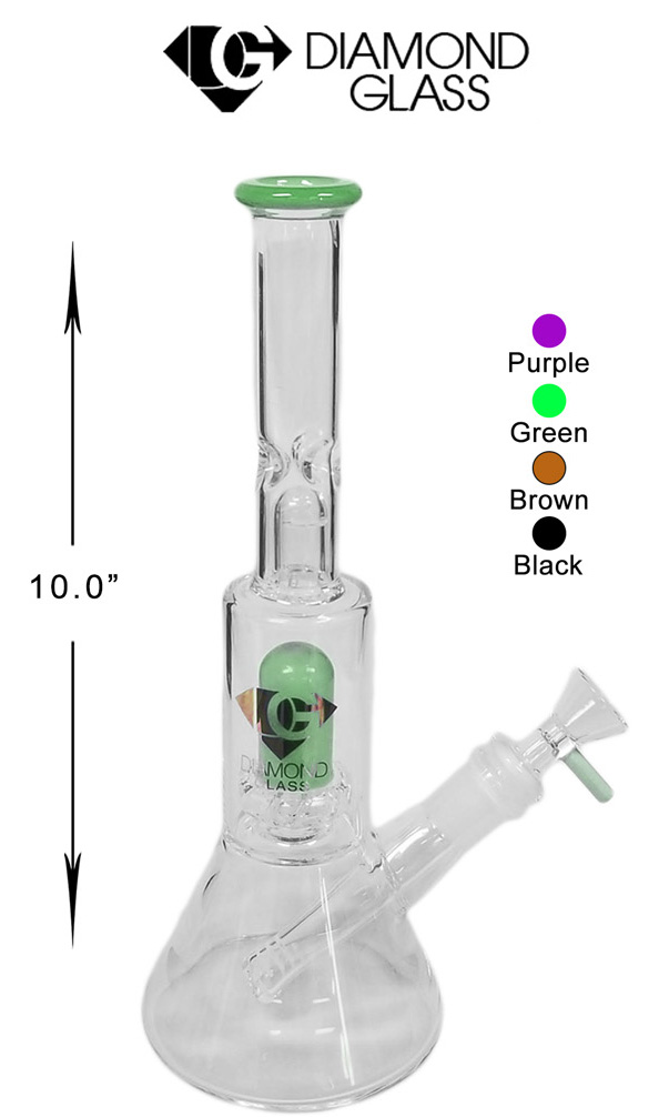 10 Inch Green Diamond Glass With Double Perc Beaker Water Pipe