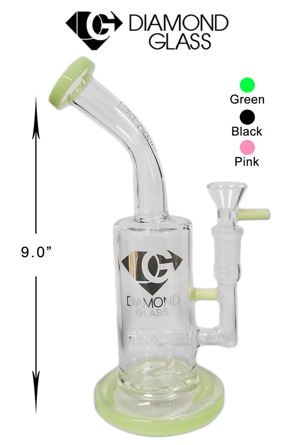 9 Inch Green Diamond Glass Percolator Straight Shooter Water Pipe