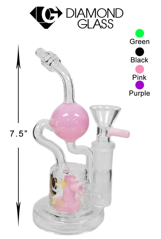 7.5 Inch Pink Diamond Glass With Perc Water Pipe