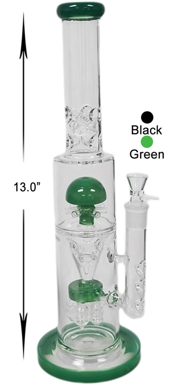 13 Inch Green Straight Shooter With Double Perc Water Pipe