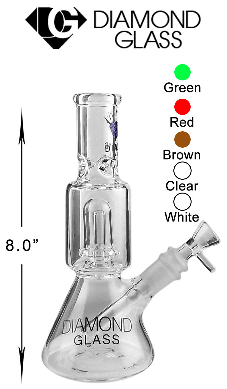 8 Inch White Clear Diamond Glass Percolator Water Pipe