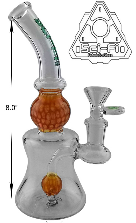8 Inch Clear And Orange Perc Sci fi Glass Water Pipe