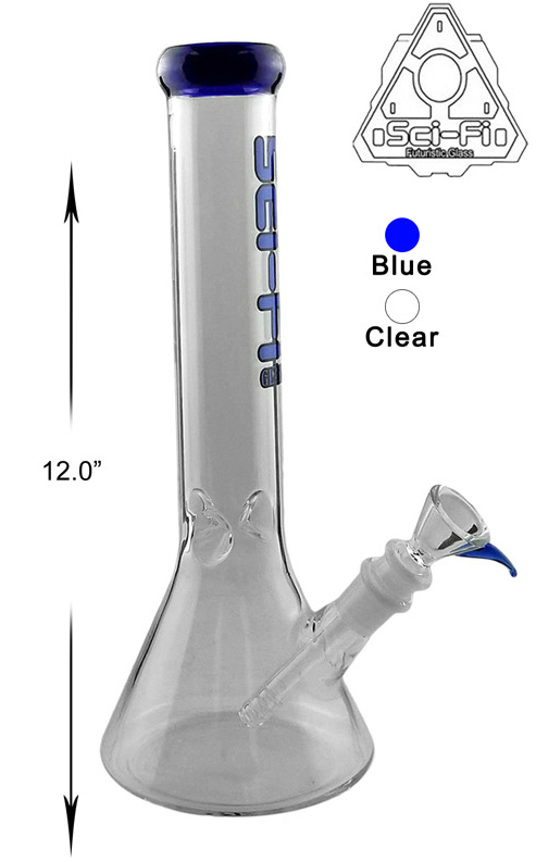12 Inch Clear Blue Sci fi Glass Beaker Water Pipe