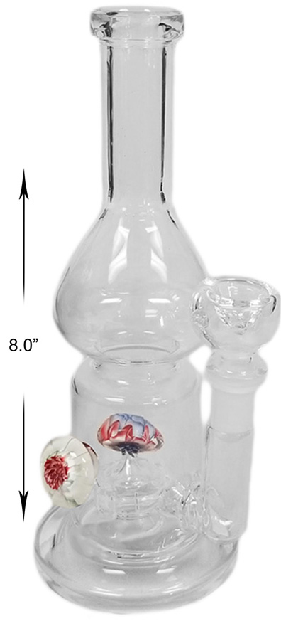 8 Inch Clear red blue Mushrooms Perc Water Pipe