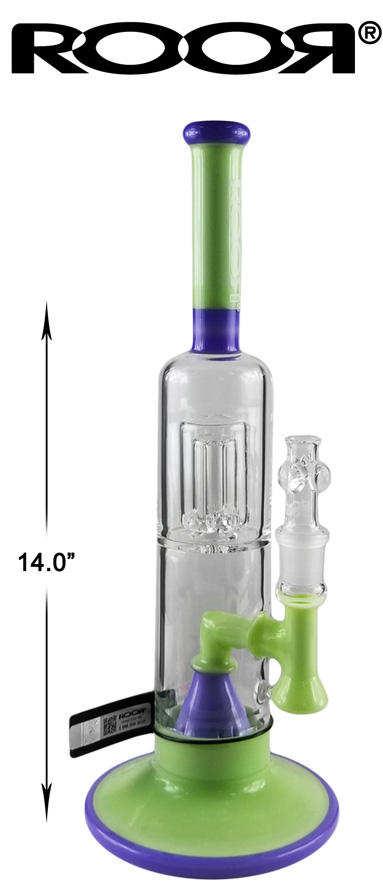 14 Inch Purple green Roor Double Perc Dab Rig
