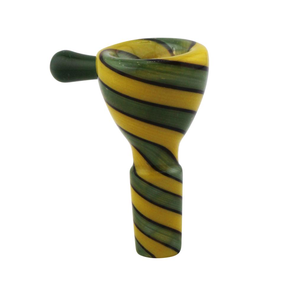 14 mm Male Fusion Stripe Bowl With Handle-Green Mix