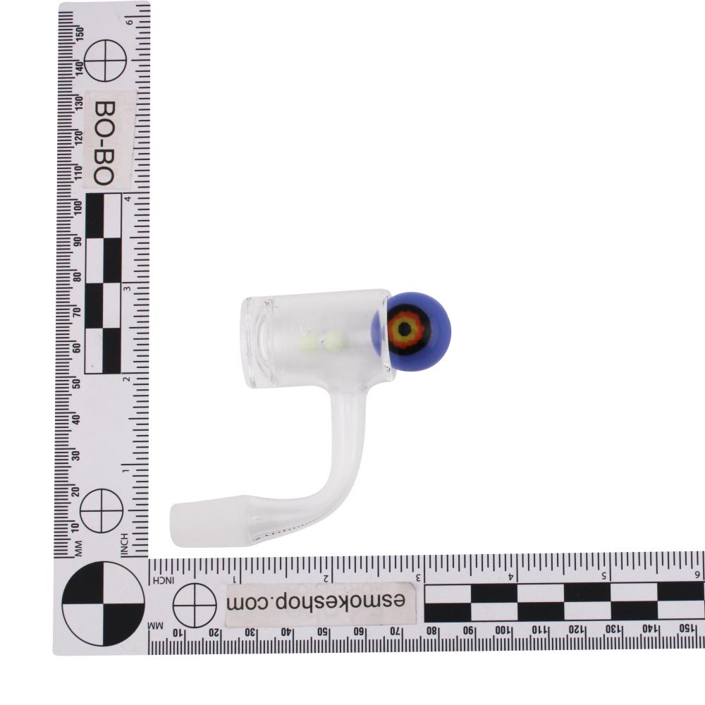 14mm Male 90 Degree Angle Evil Eye Design Glass With Pearl Banger-Blue