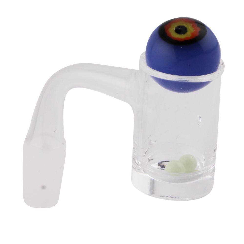 14mm Male 90 Degree Angle Evil Eye Design Glass With Pearl Banger-Blue