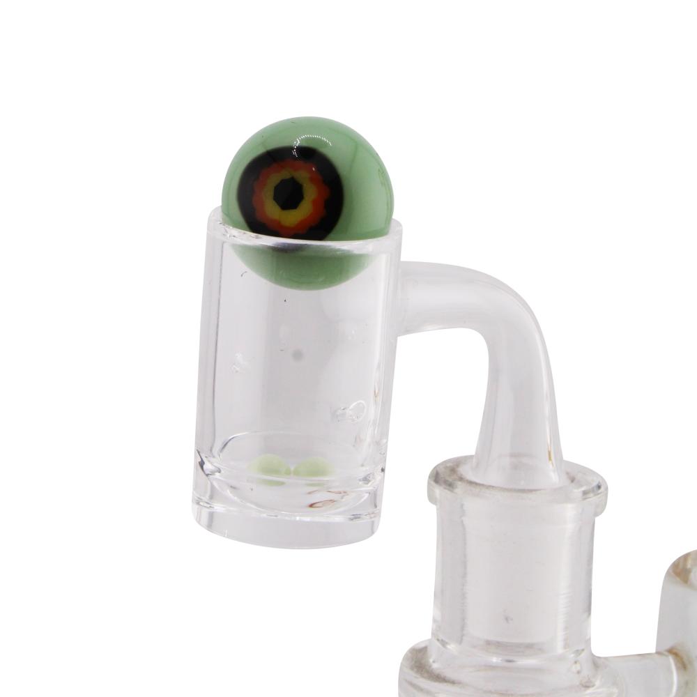 14mm Male 90 Degree Angle Evil Eye Design Glass With Pearl Banger-Light Green