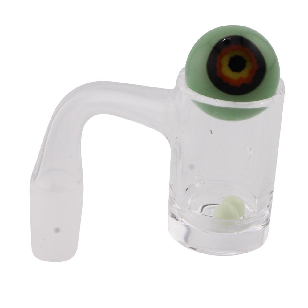 14mm Male 90 Degree Angle Evil Eye Design Glass With Pearl Banger-Light Green