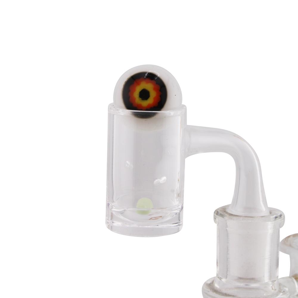 14mm Male 90 Degree Angle Evil Eye Design Glass With Pearl Banger-White