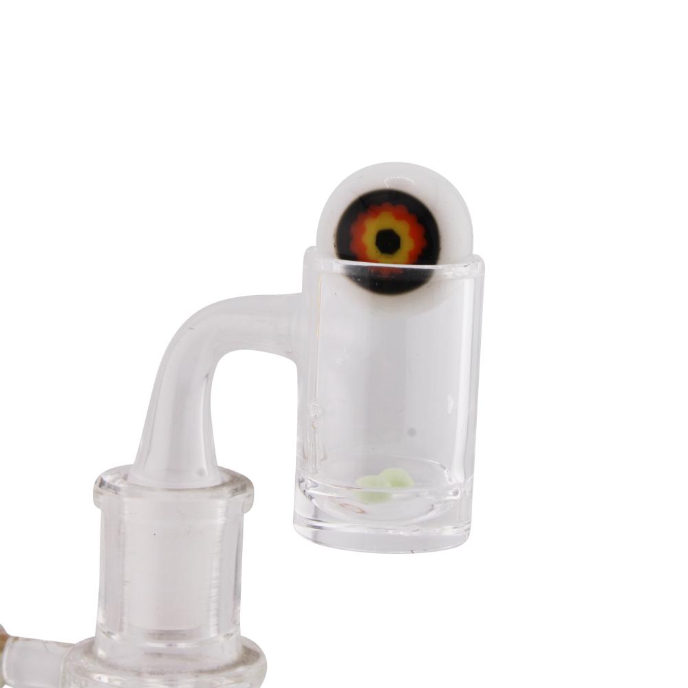 14mm Male 90 Degree Angle Evil Eye Design Glass With Pearl Banger-White