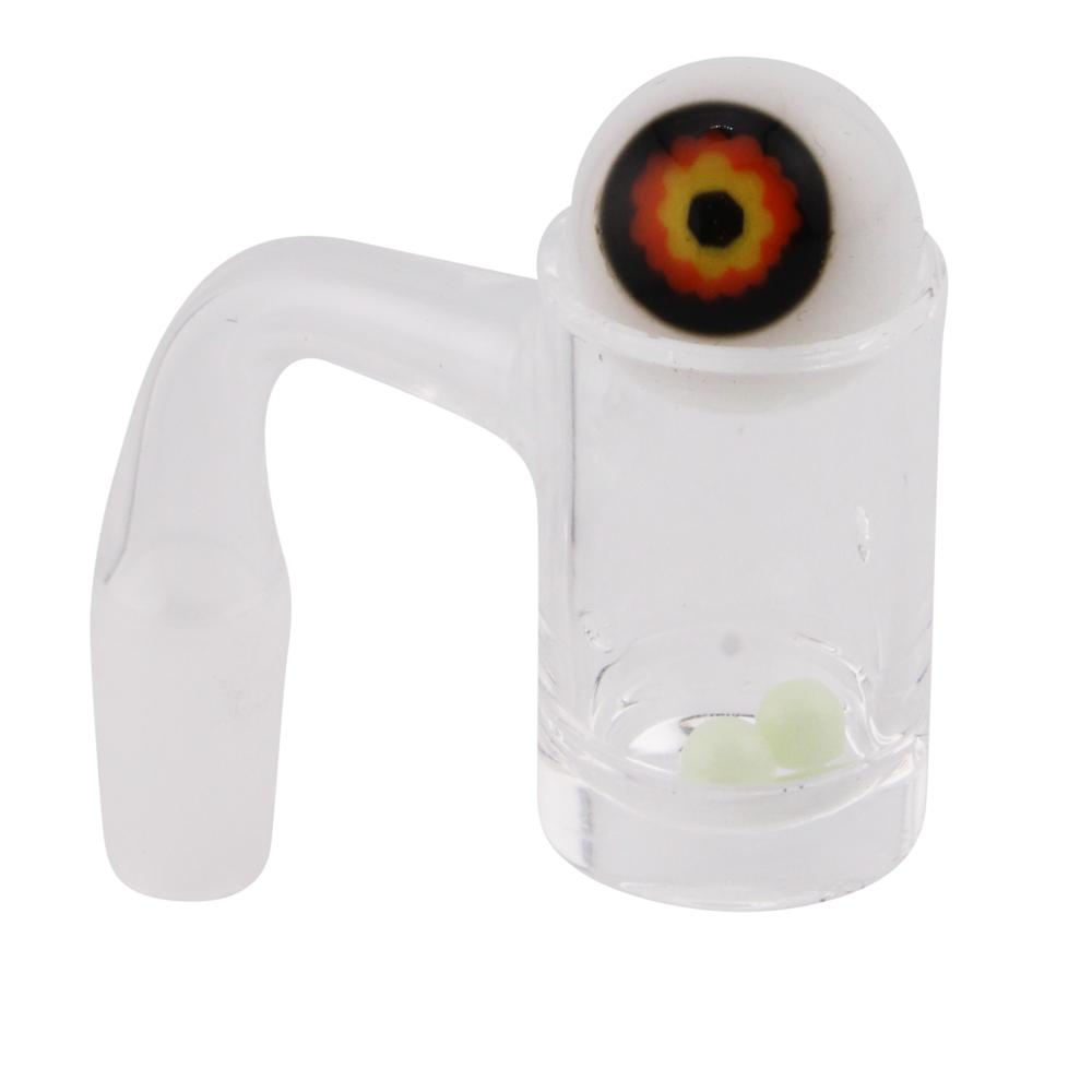 14mm Male 90 Degree Angle Evil Eye Design Glass With Pearl Banger-White