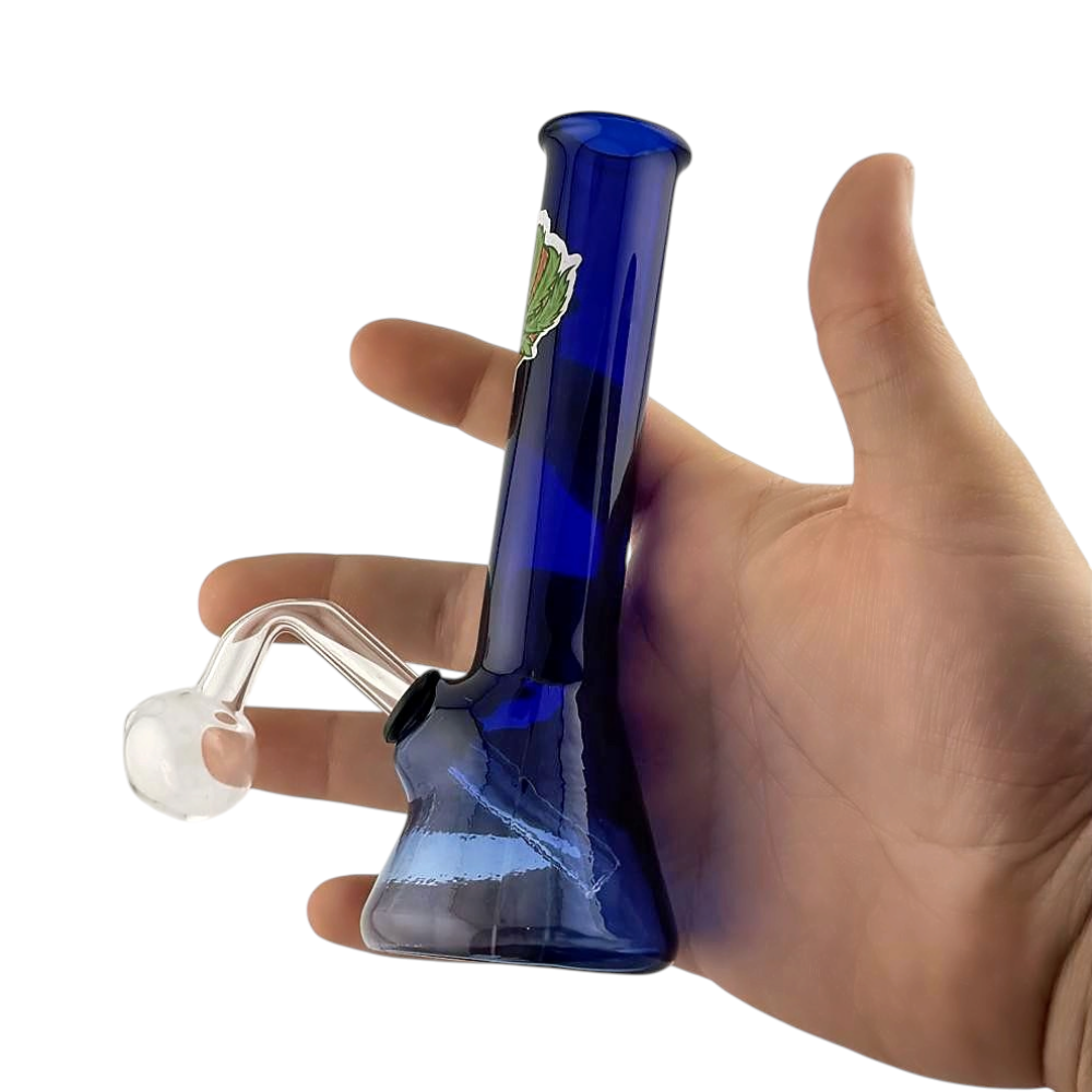 B Shape Mix Print Thick Pyrex Glass Oil Burner Bubbler-Blue