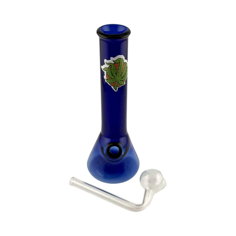 B Shape Mix Print Thick Pyrex Glass Oil Burner Bubbler-Blue