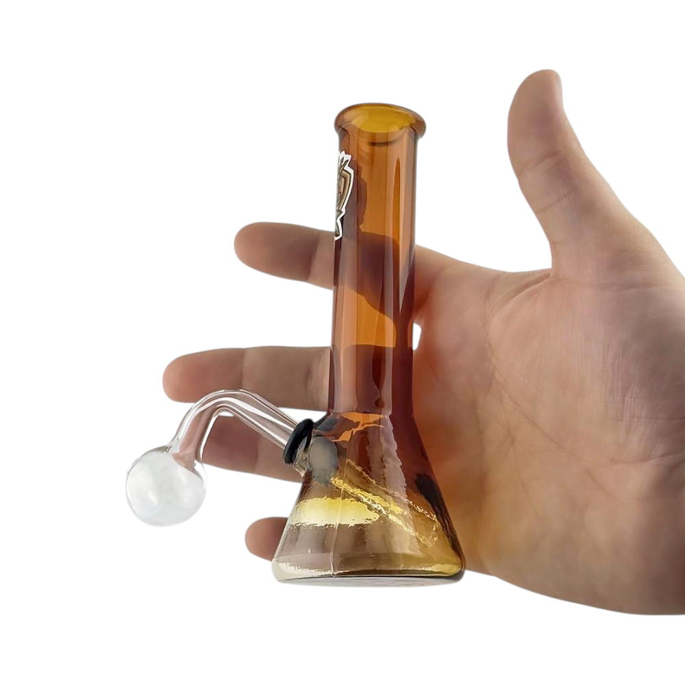 B Shape Mix Print Thick Pyrex Glass Oil Burner Bubbler-Brown