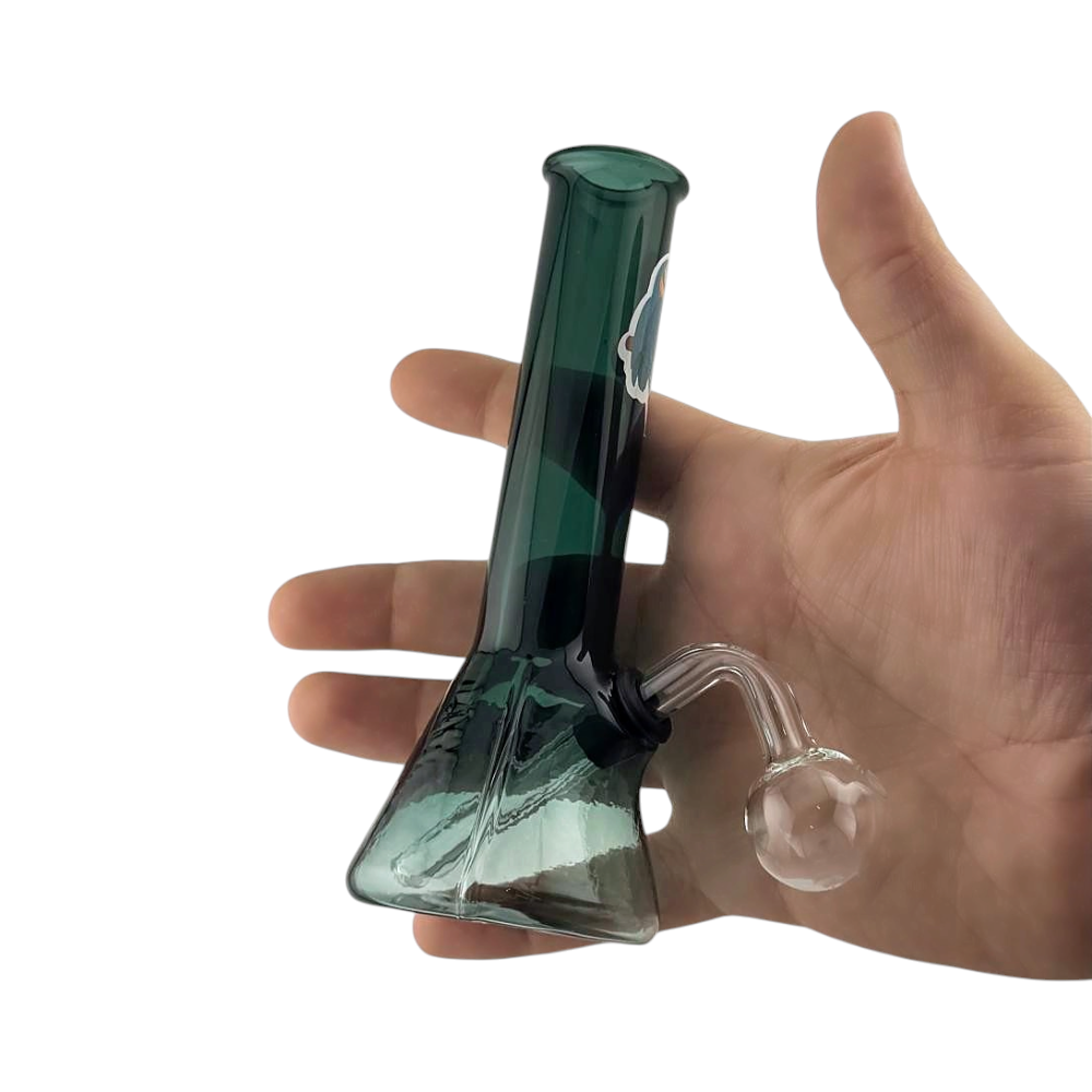 B Shape Mix Print Thick Pyrex Glass Oil Burner Bubbler-Dark Green