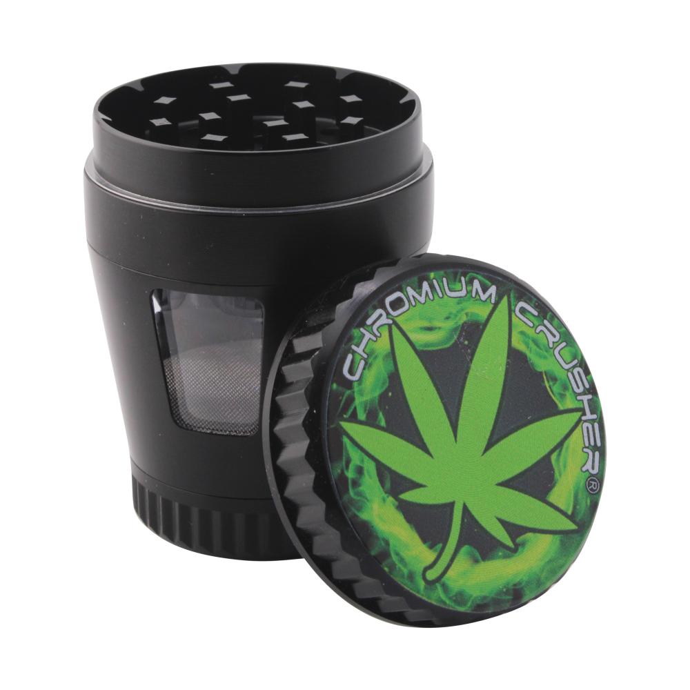 Chromium Crusher Storm Leaf Metal Grinder-4 Piece-Black and Green