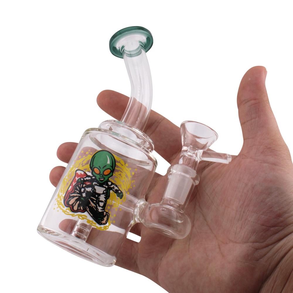 Clear Mix Print And Design Glass Water Pipe-Green
